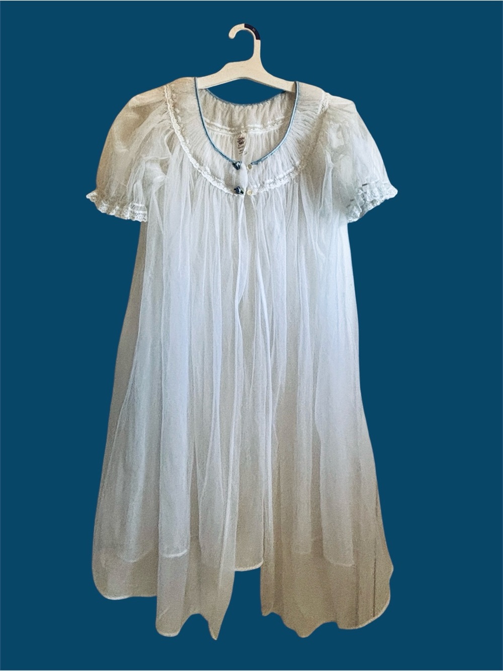 Vintage 1960s/1970s Greta Gehr White Chiffon Sheer Peignoir Nightgown